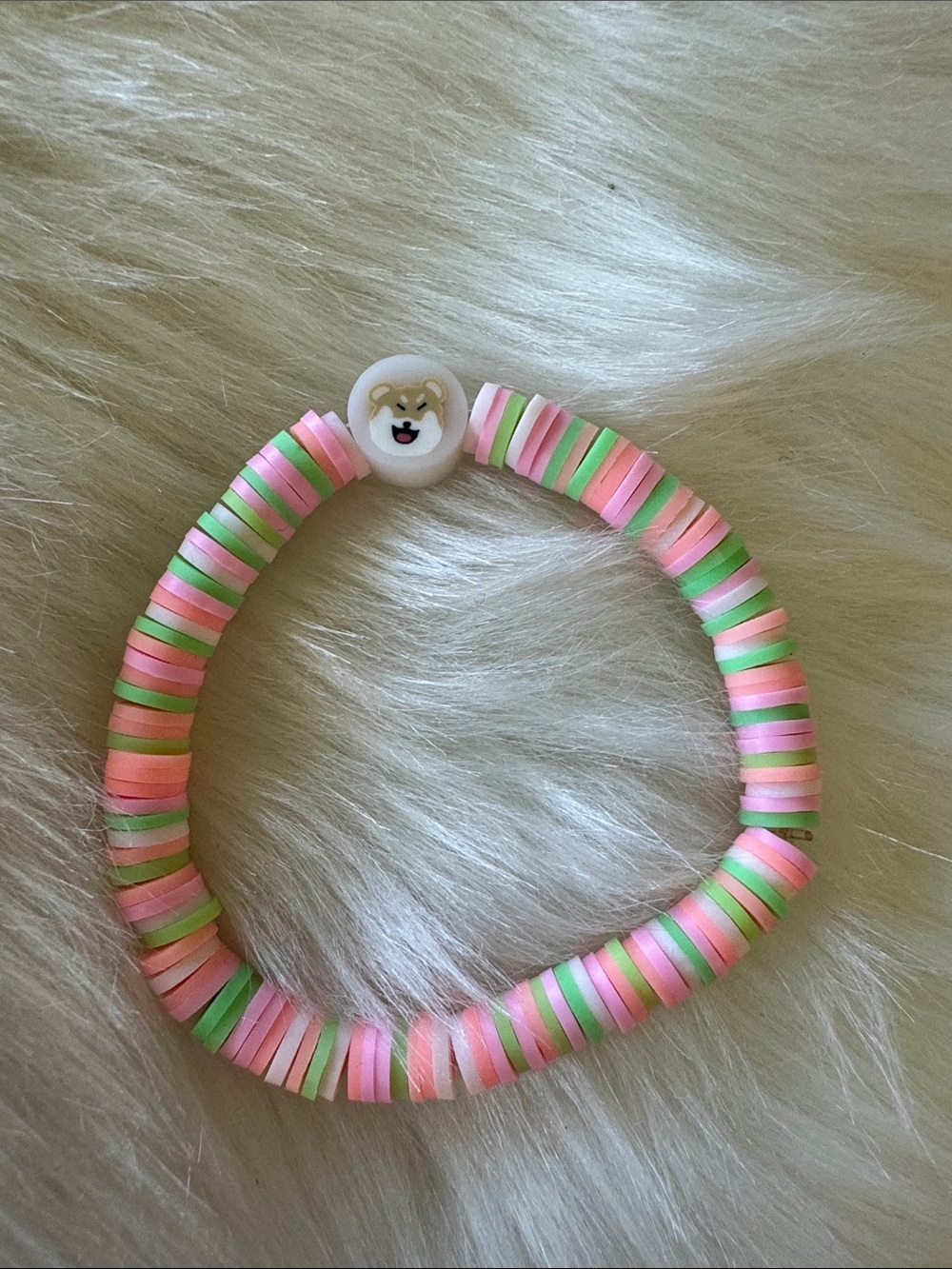 Kids Pink & Green Stretch Bead Bracelet with Cute Animal Charm